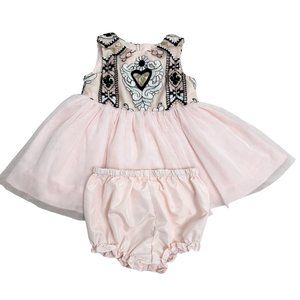 Pippa & Julie Baby Girl Pink Dress with Bloomers Size 12M, Pre-owned